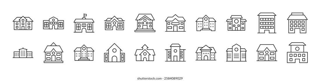 Building Set of Thin Icons. Editable Stroke. Suitable for Web Sites, Books, Cards, Apps 