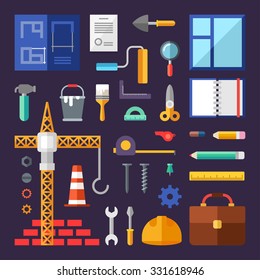 Building. Set of Vector Icons and Illustrations in Flat Design Style