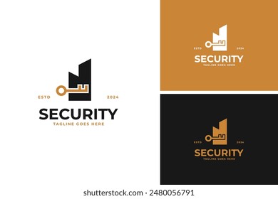 Building shape with lock logo design vector illustration template idea