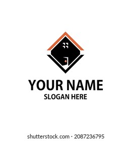 BUILDING SHAPE SYMBOL LOGO DESIGN ORANGE AND BLACK
