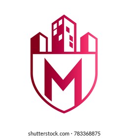 Building Shield Letter M Initial Logo