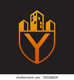 Building Shield letter Y Initial Logo