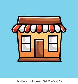 Building Shop Icon Vector Cartoon Illustration. Shop Icon Concept Isolated Premium Vector. Flat Cartoon Concept for Event. Cute Doodle Cartoon Illustration Style. Suitable for any Project