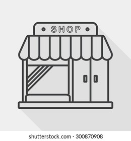 Building shop store flat icon with long shadow, line icon