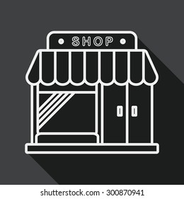 Building shop store flat icon with long shadow, line icon