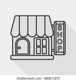 Building shop store flat icon with long shadow, line icon