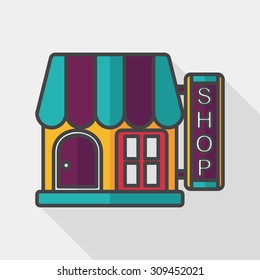 Building shop store flat icon with long shadow, eps10
