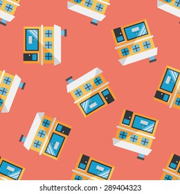 Building shop store flat icon,eps10 seamless pattern background