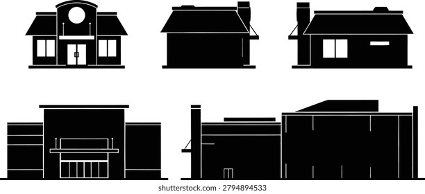Building silhouette collection with homes stores urban architectural designs