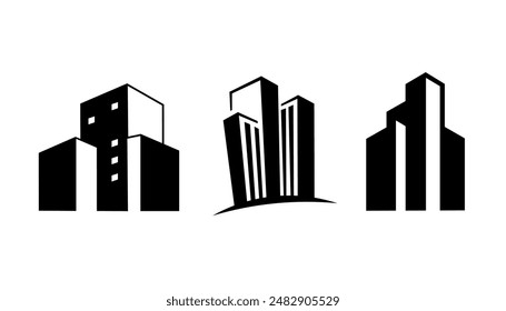 Building silhouette icon logo design contruction city apartment town vector