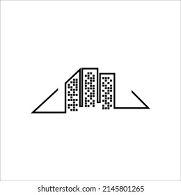 building silhouette logo, sign and symbol. night cityscape vector illustration.