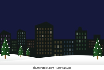 Building silhouette and snow scene