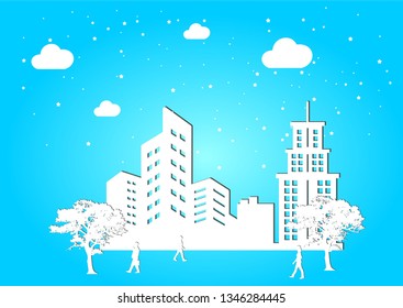 building silhouettes and people go to work