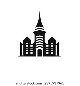 Building simple flat black and white icon logo, reminiscent of Burj Khalifa, Landmark Historic Logo Vector Monochrome.