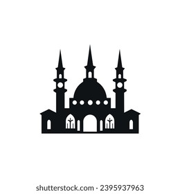 Building simple flat black and white icon logo, reminiscent of Blue Mosque, Famous Structures Tourism Vector Flat Monochrome.
