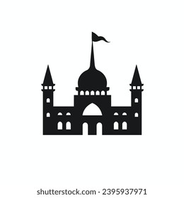 Building simple flat black and white icon logo, reminiscent of Blue Mosque, World Urban Design Logo Black and White.