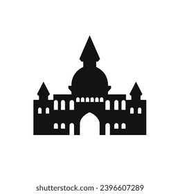 Building simple flat black and white icon logo, reminiscent of Alhambra, Building Culture Flat Minimalist Monochrome.
