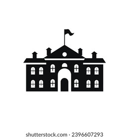 Building simple flat black and white icon logo, reminiscent of White House, Modern Architecture Simple Silhouette Black and White.