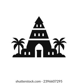 Building simple flat black and white icon logo, reminiscent of Tikal, house Landmark Simple Minimalist Black and White.