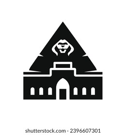 Building simple flat black and white icon logo, reminiscent of Giza Sphinx, Historic World Minimalist Flat BW.