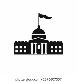 Building simple flat black and white icon logo, reminiscent of Acropolis, Tourism Architecture Logo Simple Monochrome.