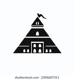 Building simple flat black and white icon logo, reminiscent of Teotihuacan, Monument Building Logo Silhouette Monochrome.