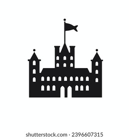 Building simple flat black and white icon logo, reminiscent of Tower of London, Modern Monument Minimalist Flat Monochrome.