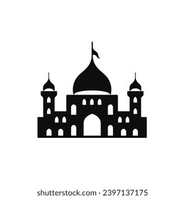 Building simple flat black and white icon logo, reminiscent of Nasir al-Mulk Mosque, Travel Architecture Minimalist Simple BW.