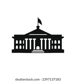 Building simple flat black and white icon logo, reminiscent of Parthenon, Historic Urban Icon Simple Monochrome.