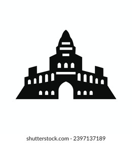 Building simple flat black and white icon logo, reminiscent of Machu Picchu, Famous Structures Heritage Minimalist Logo BW.