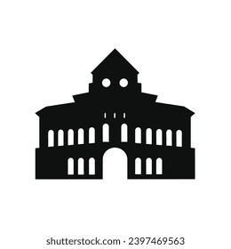 Building simple flat black and white icon logo, reminiscent of Colosseum, Urban house Design Minimalist Black and White.