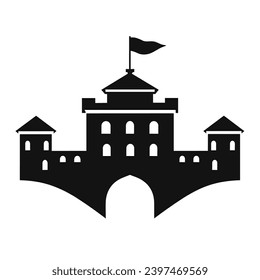 Building simple flat black and white icon logo, reminiscent of Great Wall of China, Historic Monument Vector Simple BW.