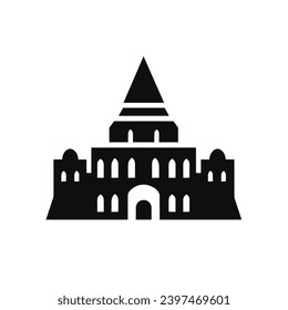 Building simple flat black and white icon logo, reminiscent of Chichen Itza, Heritage Historic Logo Simple BW.