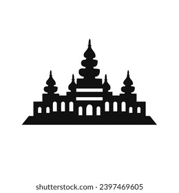 Construyendo un sencillo logotipo de icono blanco y negro plano, que recuerda a Angkor Wat, Monumento histórico Minimalista BW simple.