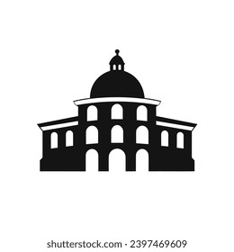 Building simple flat black and white icon logo, reminiscent of Colosseum, Architecture Heritage Design Vector Black and White.