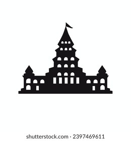 Building simple flat black and white icon logo, reminiscent of Angkor Wat, Historic World Flat Minimalist BW.