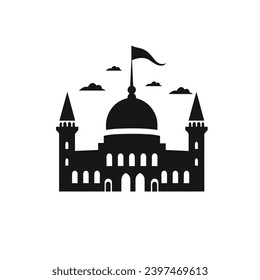 Building simple flat black and white icon logo, reminiscent of Hagia Sophia, Historic Building Simple Logo BW.