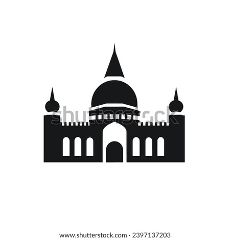 Building simple flat black and white icon logo, reminiscent of Nasir al-Mulk Mosque, City Heritage Icon Vector Black and White.