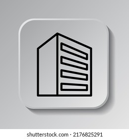 Building simple icon vector. Flat design. Black icon on square button with shadow. Grey background.ai