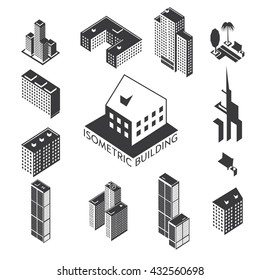 The building is a simple illustration of the icons of urban architecture. Simple set of icons of business buildings and office space. Housing for the web graphics, rent and presentations.