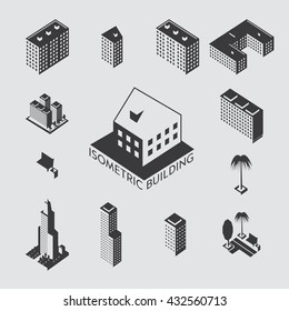 The Building Is A Simple Illustration Of The Icons Of Urban Architecture. Simple Set Of Icons Of Business Buildings And Office Space. Housing For The Web Graphics, Rent And Presentations.