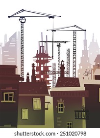 Building site with cranes. City background