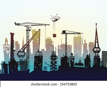 Building site with cranes. City background