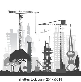 Building site with cranes. City background