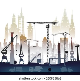  Building site with cranes. City background