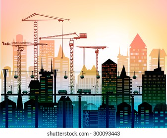 Building site with cranes. City background