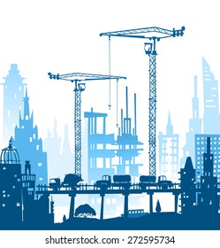 Building site with lots of crane and lorries