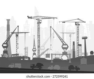 Building site with lots of crane and lorries