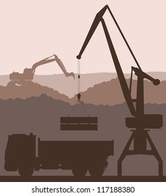 Building site and truck vector background