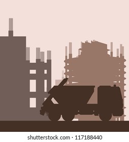 Building site and truck vector background